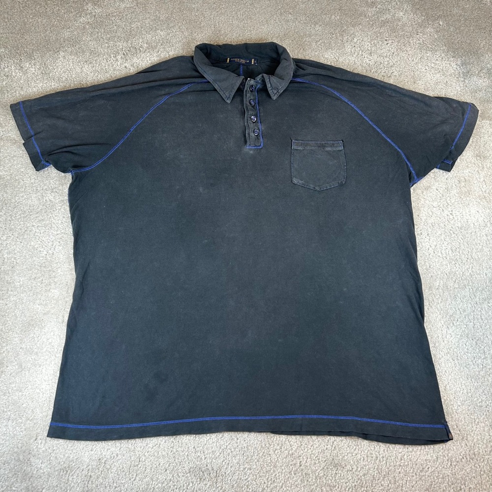 Agave Denim Polo Shirt Mens XL Black Contrast Blue Stitch Made in USA K-1231